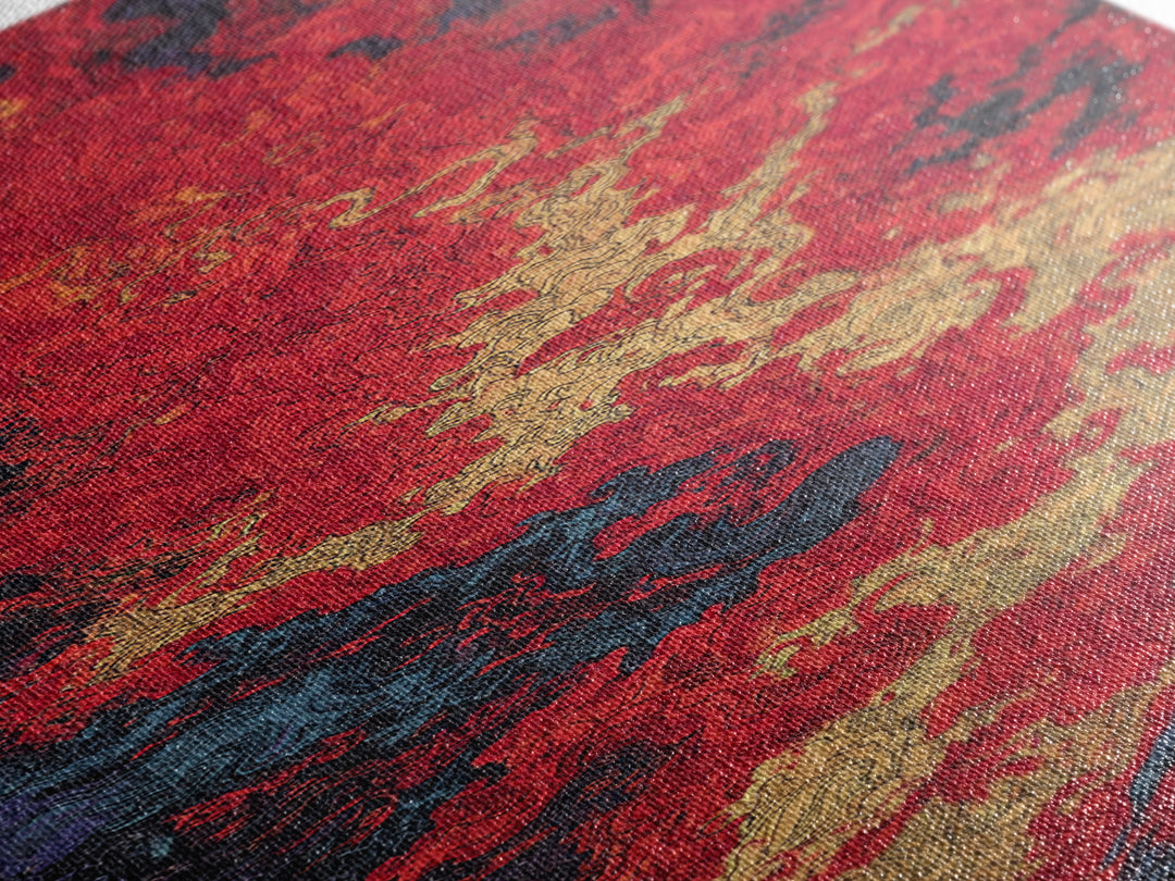 Crimson Lava River Abstract Wall Art, Fiery Red Orange Canvas Print, Bold Modern Art, Textured Painting Home Decor Gift For Him