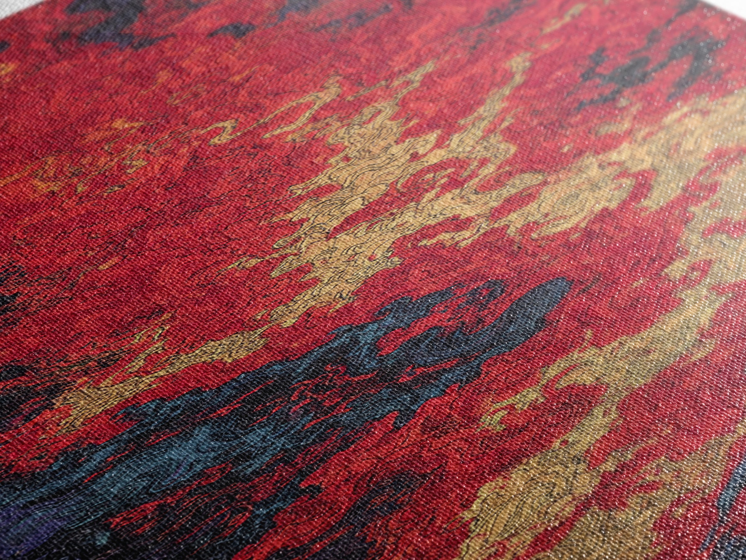 Crimson Lava River Abstract Wall Art, Fiery Red Orange Canvas Print, Bold Modern Art, Textured Painting Home Decor Gift For Him