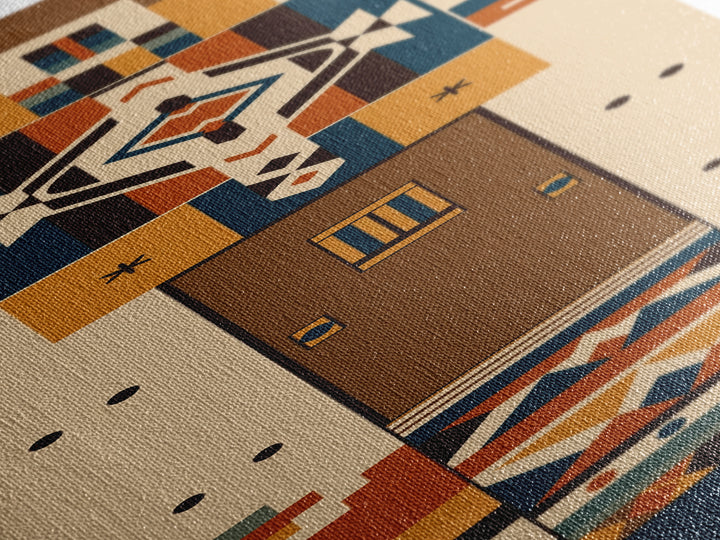Earth Tone Geometric Tribal Figure Wall Art, African Inspired Canvas Print, Southwestern Pattern Decor, Minimalist Home Gift