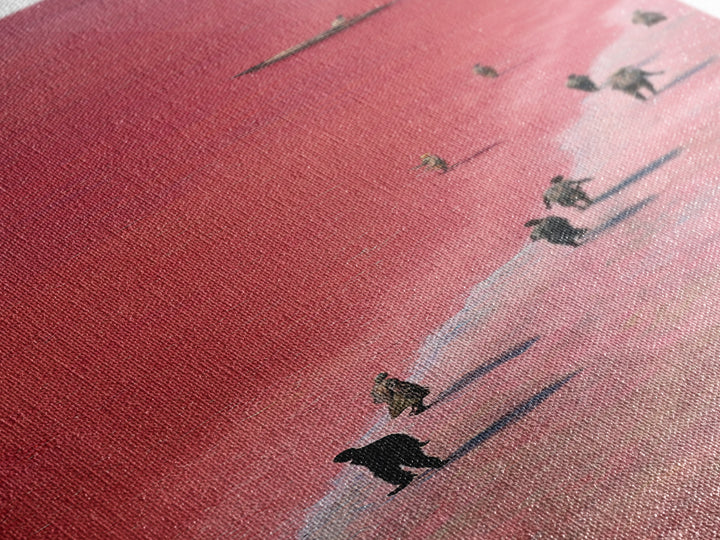 Pink African Salt Lake Shore With Fishermen Wall Art, Lake Retba Landscape, Coastal Boat Print, Serene Travel Home Decor Gift