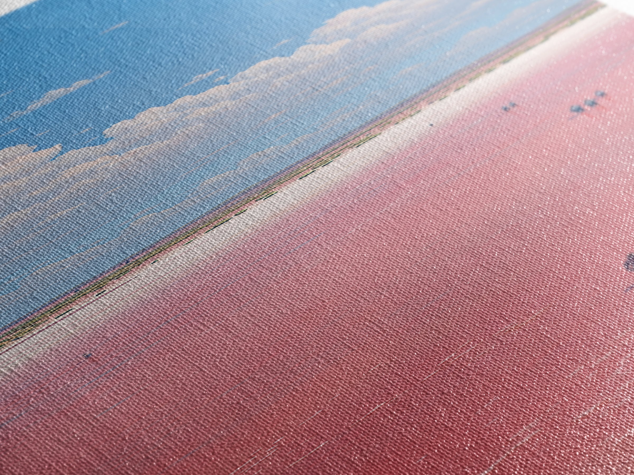 Vast Pink African Salt Flat Under Blue Sky Wall Art, Minimal Lake Landscape Print, Serene Travel Decor For Living Room Gift