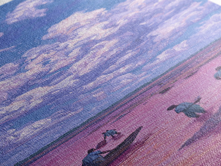 Purple Storm Clouds Over Pink African Lake Canvas Print, Fishermen Boat Landscape, Dreamy Nature Scene Art For Home Decor