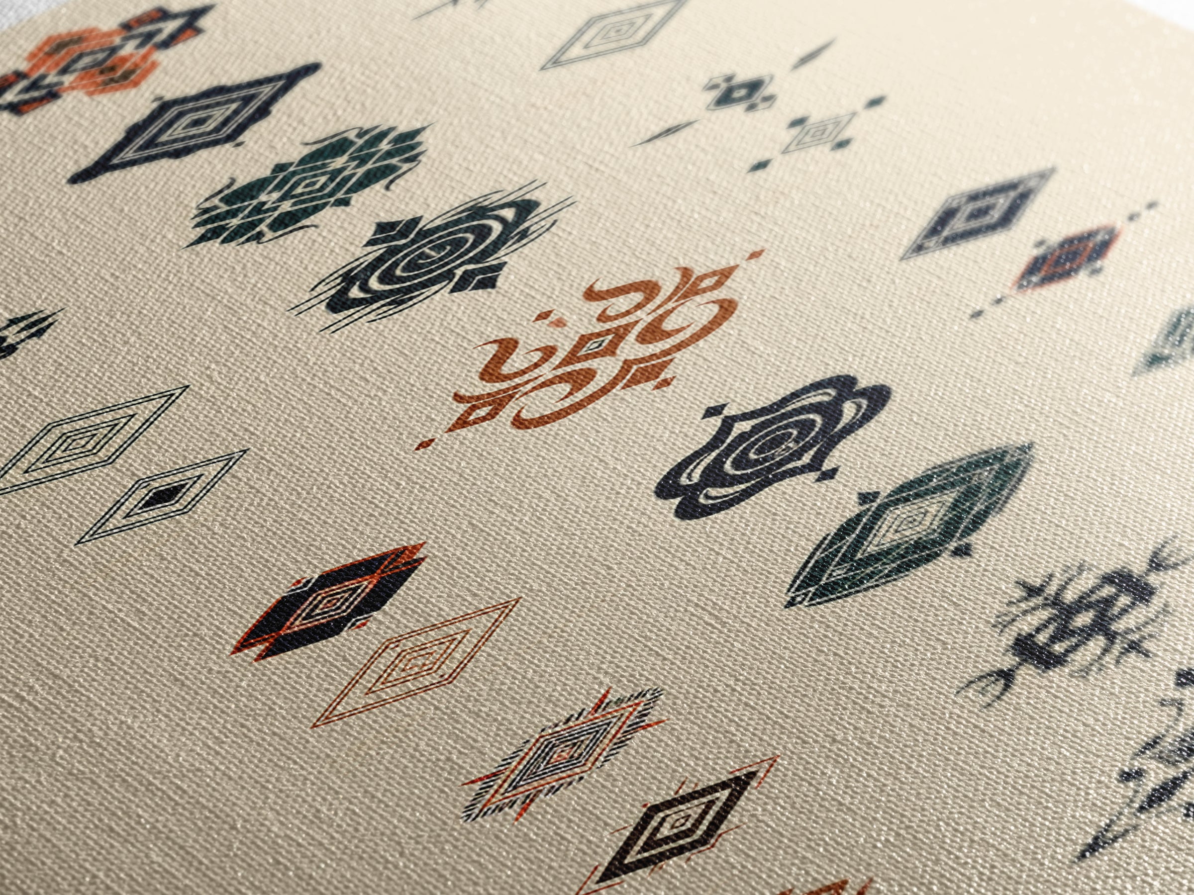 Minimal African Pattern Wall Art, Boho Tribal Symbols, Beige Orange Navy Motifs, Afrocentric Textile Inspired Canvas Print