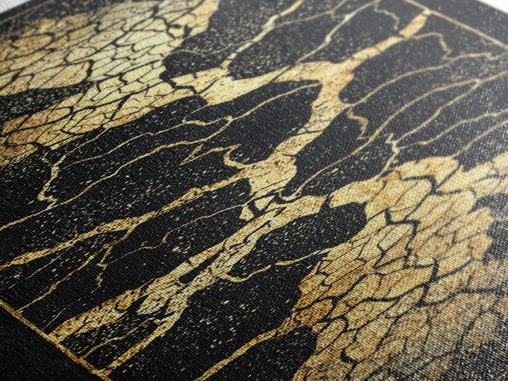 Black Gold Crackle Abstract Wall Art, Modern Kintsugi Inspired Texture, Luxury Canvas Print For Elegant Home Decor Statement