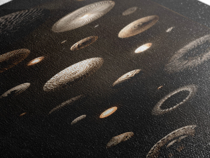 Celestial African Basket Sphere Wall Art, Black Gold Gallery Canvas Print, Textured Tribal Decor, Modern Luxury Art For Home