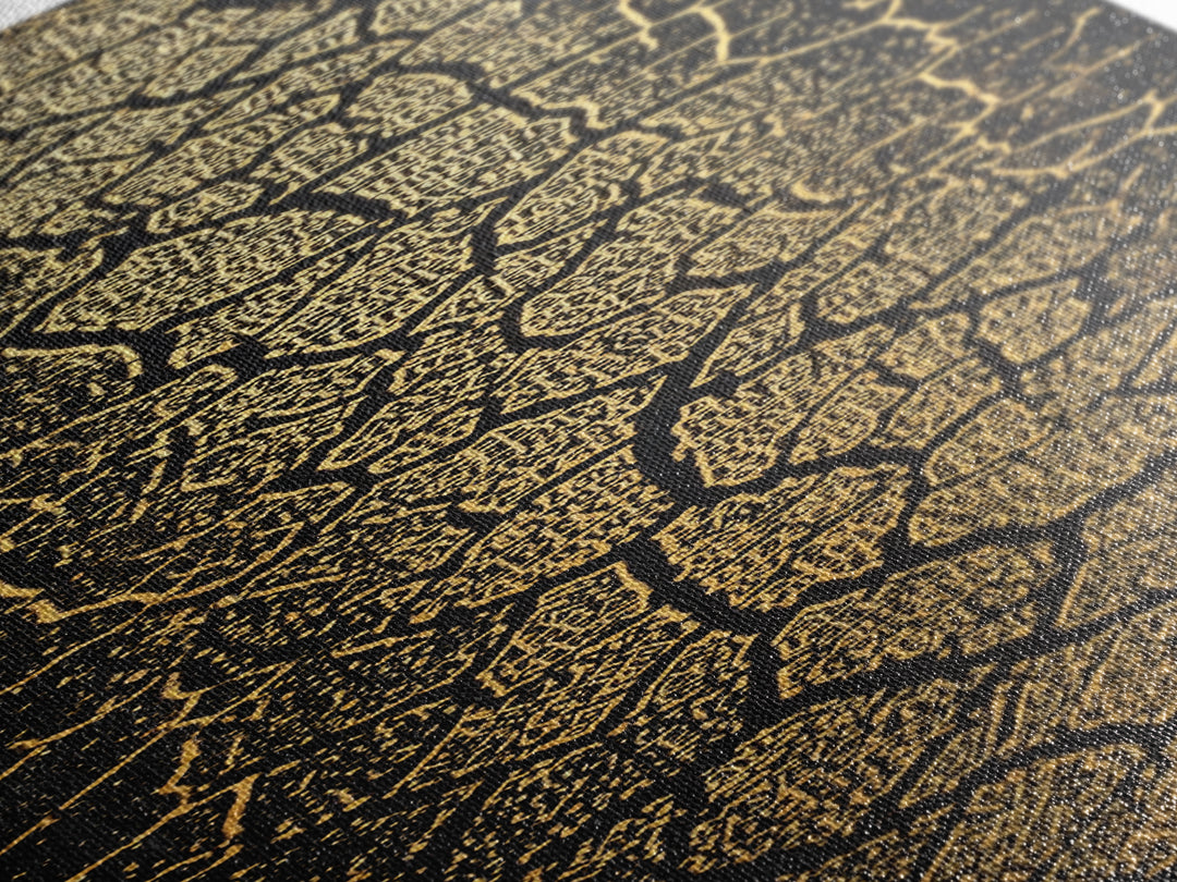 Gold On Black Abstract Map Wall Art, Tribal Maze Texture Canvas Print, African Inspired Geometric Statement Decor For Home