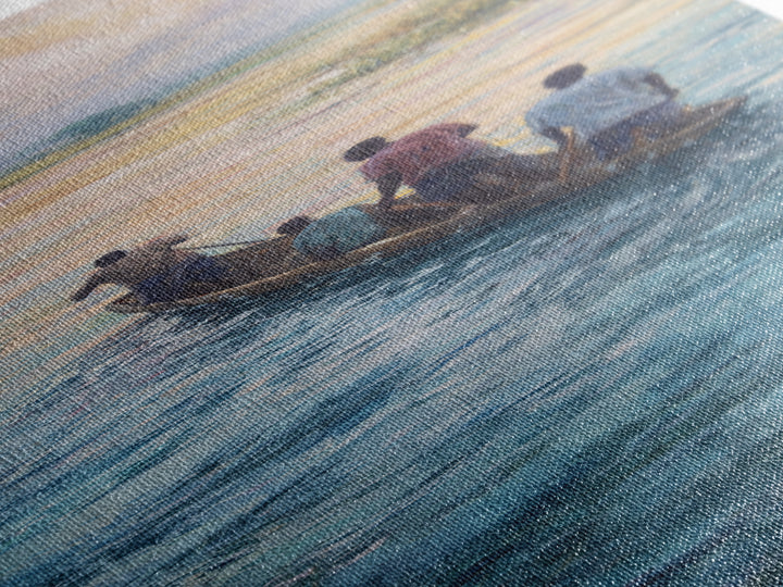 African Canoe River Landscape Wall Art, Fishermen On Water Canvas Print, Serene Safari Cultural Home Decor Gift For Him