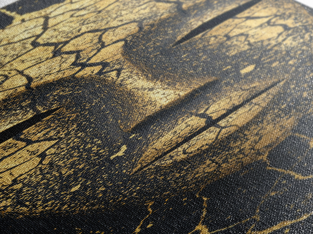 Cracked Gold African Mask Wall Art, Abstract African Portrait Canvas Print, Black And Gold Tribal Decor For Modern Home Gift