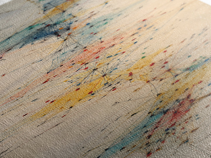 Delicate Abstract Network Wall Art, Teal Red Yellow Line Painting Canvas Print, Modern Minimalist Office Decor Gift For Home