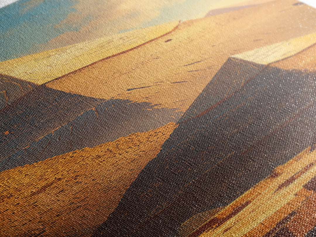 Sunlit Giza Pyramid Vista Wall Art, Egyptian Desert Landscape Canvas Print, Ancient Africa Travel Home Decor Gift For Him