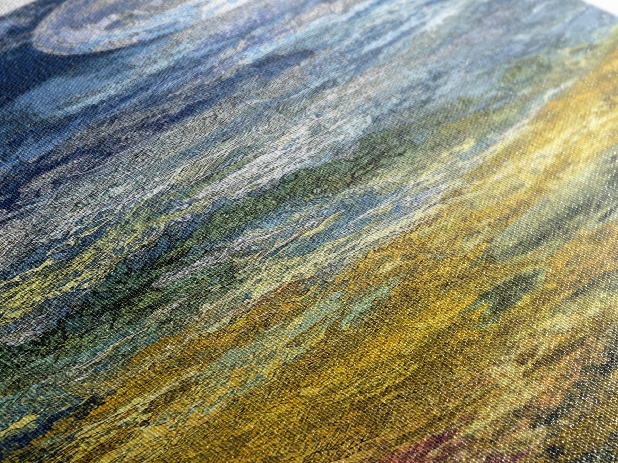 Textured Full Moon Over Blue Gold Hills Wall Art, Dreamy Nature Scene Art, Large Decor Art, Living Room Decor, Unique Canvas Print