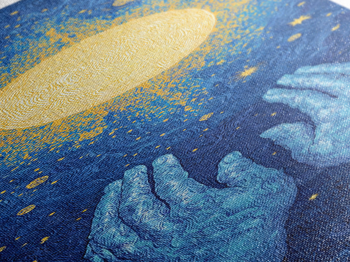 Glowing Celestial Sun Between Blue Hands Wall Art, Spiritual Wall Art, Mystical Wall Art, Starry Blue Home Decor Gift Idea