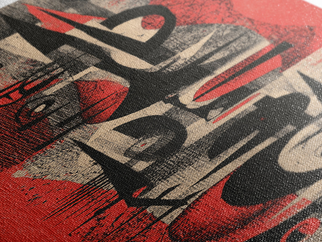 Red Black Abstract Tribal Symbols Wall Art, Modern African Canvas Print, Grunge Geometric Poster, Bold Afrocentric Decor