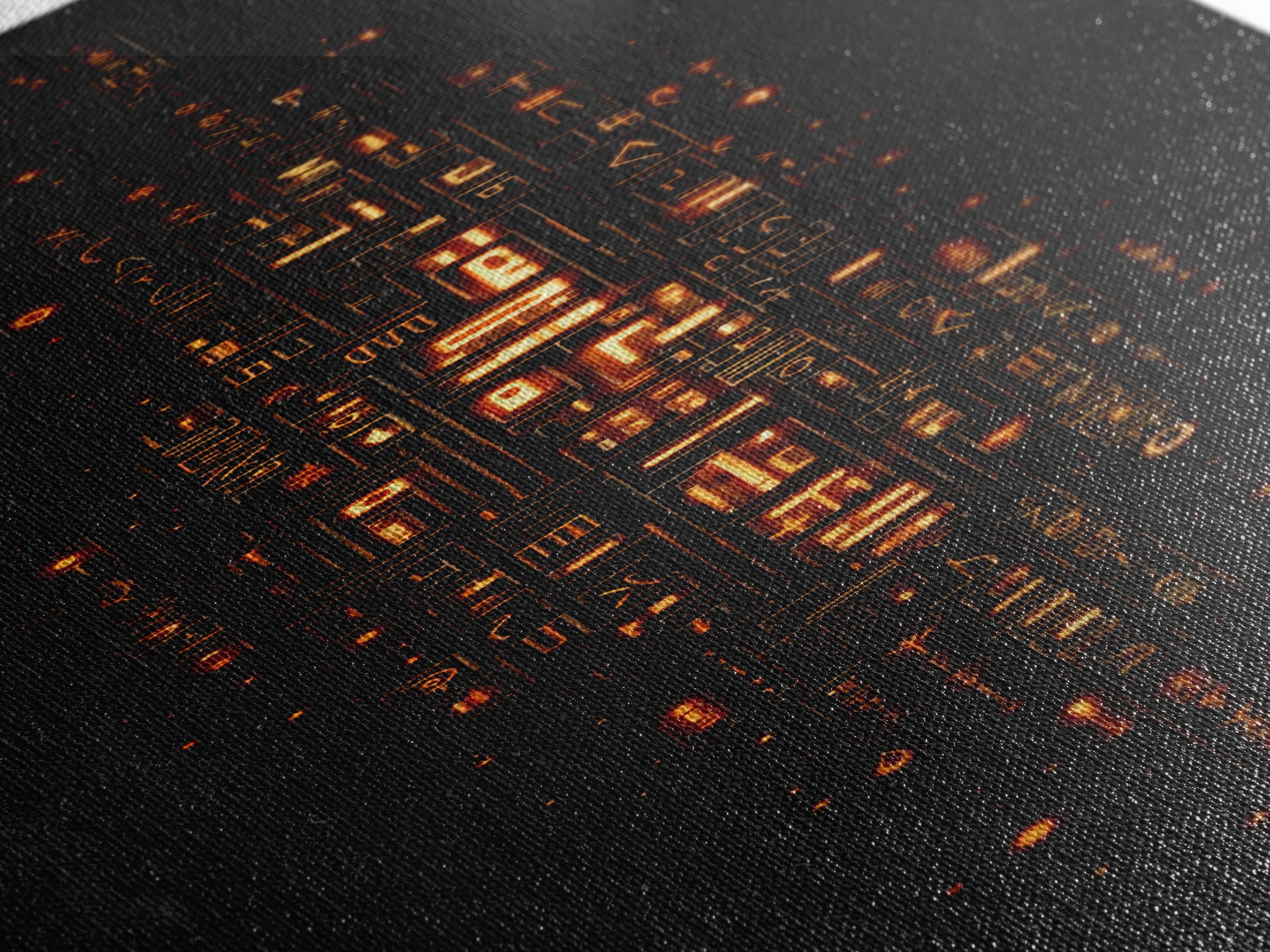 Glowing Futuristic Glyph Tower In Black Space, Canvas Print, Abstract Wall Art, Modern Office Decor, Unique Home Decor Gift