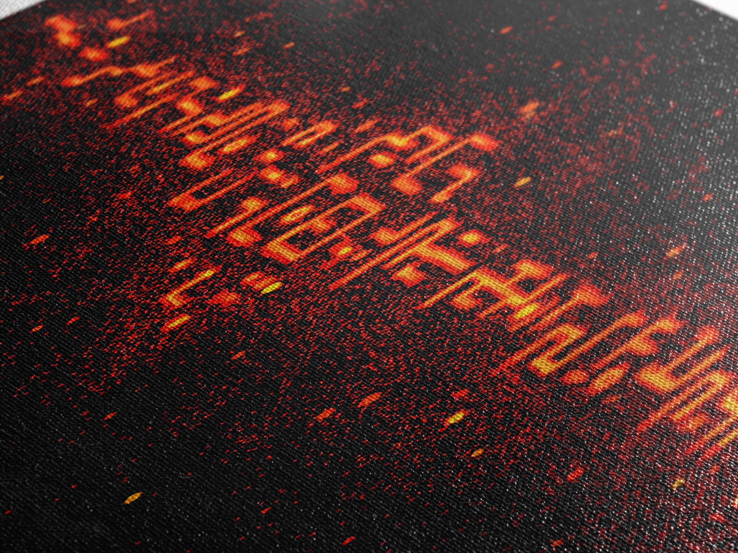 Fiery Orange Digital Glyph Pillar Wall Art, Futuristic African Abstract, Spiritual Tribal Decor, Modern Black Canvas Print