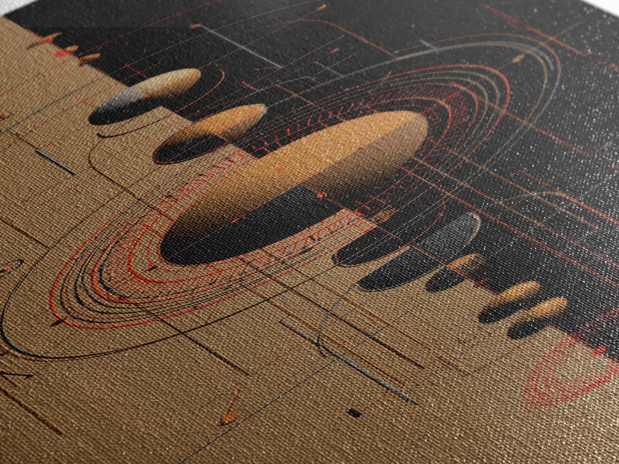 Terracotta Planetary Alignment Wall Art, Abstract Geometric Space Decor, Burnt Orange Modern Canvas Print, Office Gift For Him