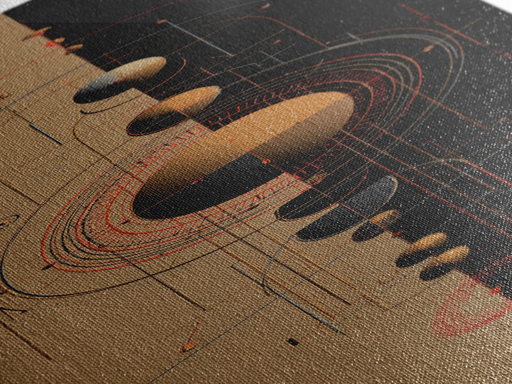 Terracotta Planetary Alignment Wall Art, Abstract Geometric Space Decor, Burnt Orange Modern Canvas Print, Office Gift For Him