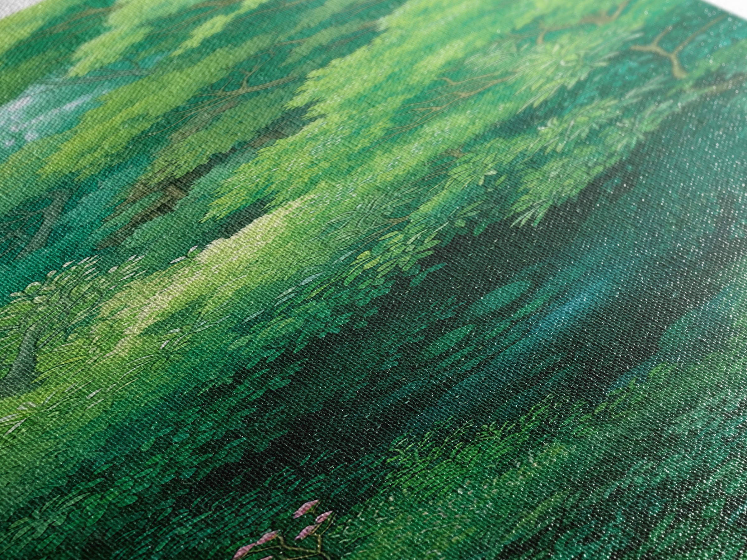 Verdant Hidden Creek And Soft Green Canopy Framed Canvas Print, Botanical Wall Art, Nature Scene, Calming Forest Decor Gift