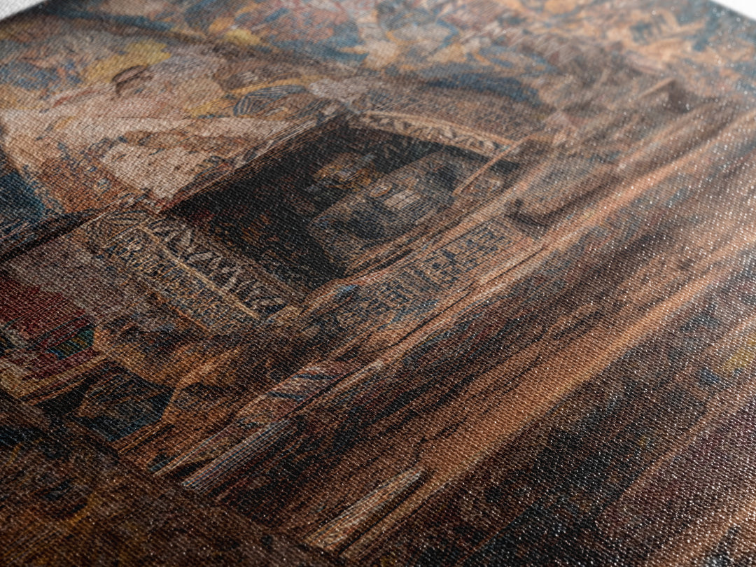 Carved Canyon Sanctuary And Ancient Stone Door Canvas Print, Earth Tone Wall Art, Textured Tribal Decor, Unique Gift For Home