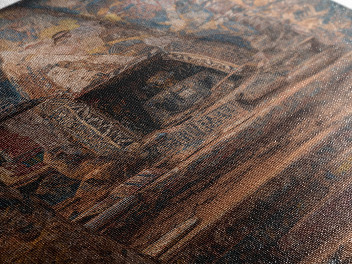 Carved Canyon Sanctuary And Ancient Stone Door Canvas Print, Earth Tone Wall Art, Textured Tribal Decor, Unique Gift For Home