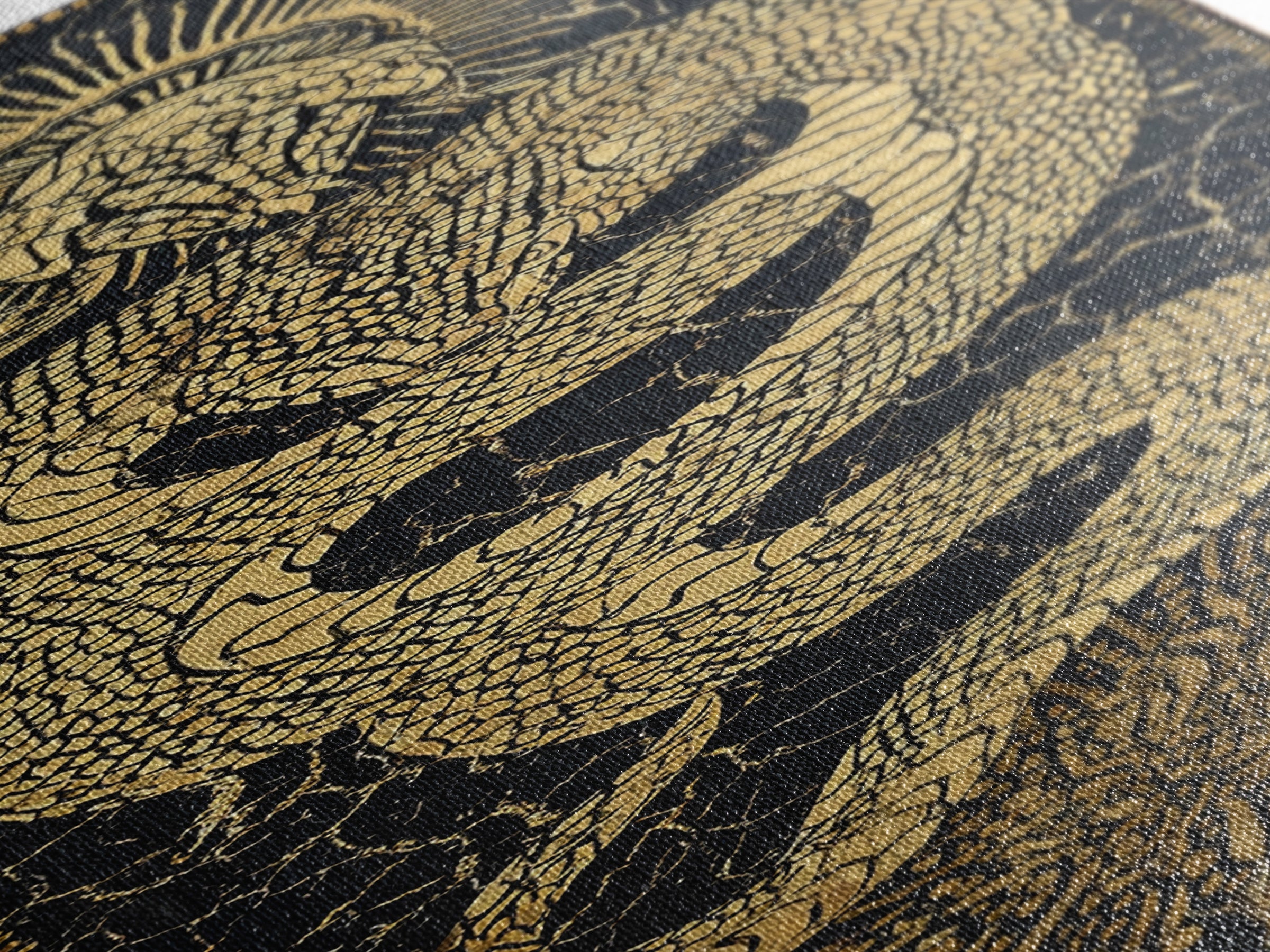 Golden Serpent Sun Mosaic On Black Canvas Print, Spiritual Wall Art, Mystical Snake Decor, Bold Statement Gift For Home Decor