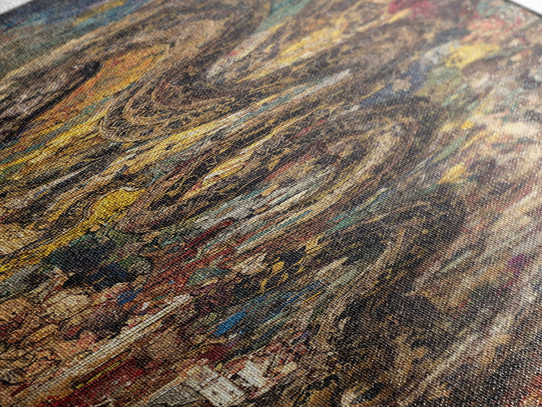 Textured Serpent In Ancient Ruins Canvas Print, Mystical Wall Art, Abstract Painting, Unique Statement Decor For Home Gift