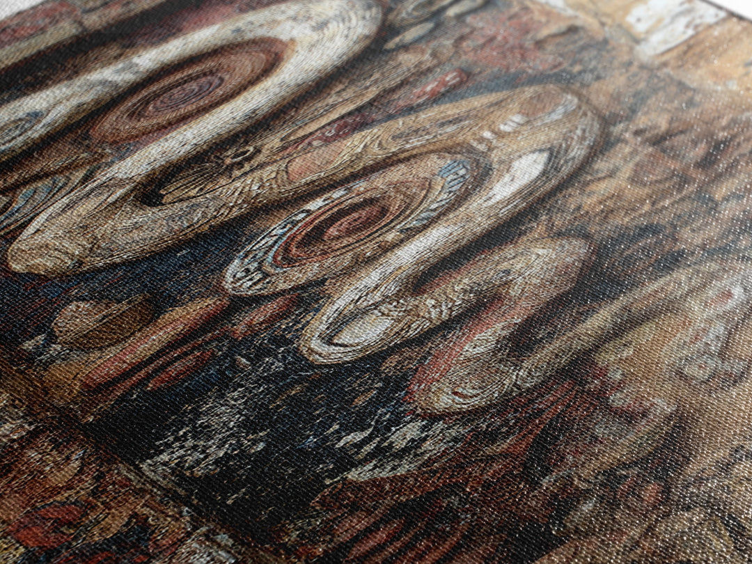 Ancient Serpent Relief On Weathered Door Wall Art, Textured Abstract Decor, Tribal Inspired Canvas Artwork For Home Entryway
