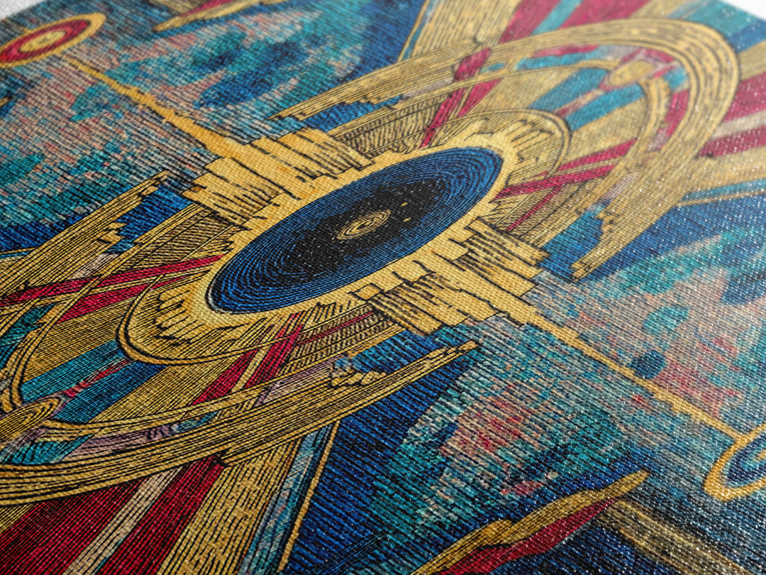 Blue Gold Tribal Eye Mandala Wall Art, Afrocentric Abstract African Print, Bold Boho Cultural Home Decor Canvas Statement Living Room Decor