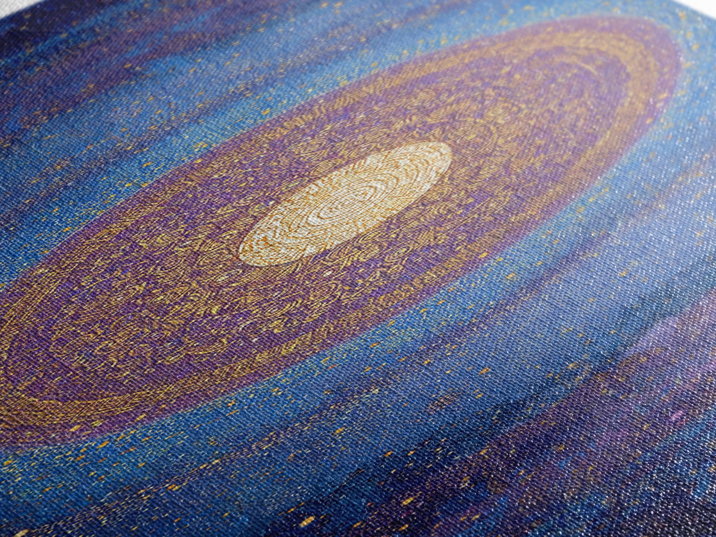 Blue Gold Cosmic Spiral Mandala Canvas Print, Abstract African Inspired Wall Decor, Spiritual Galaxy Art For Meditation Room