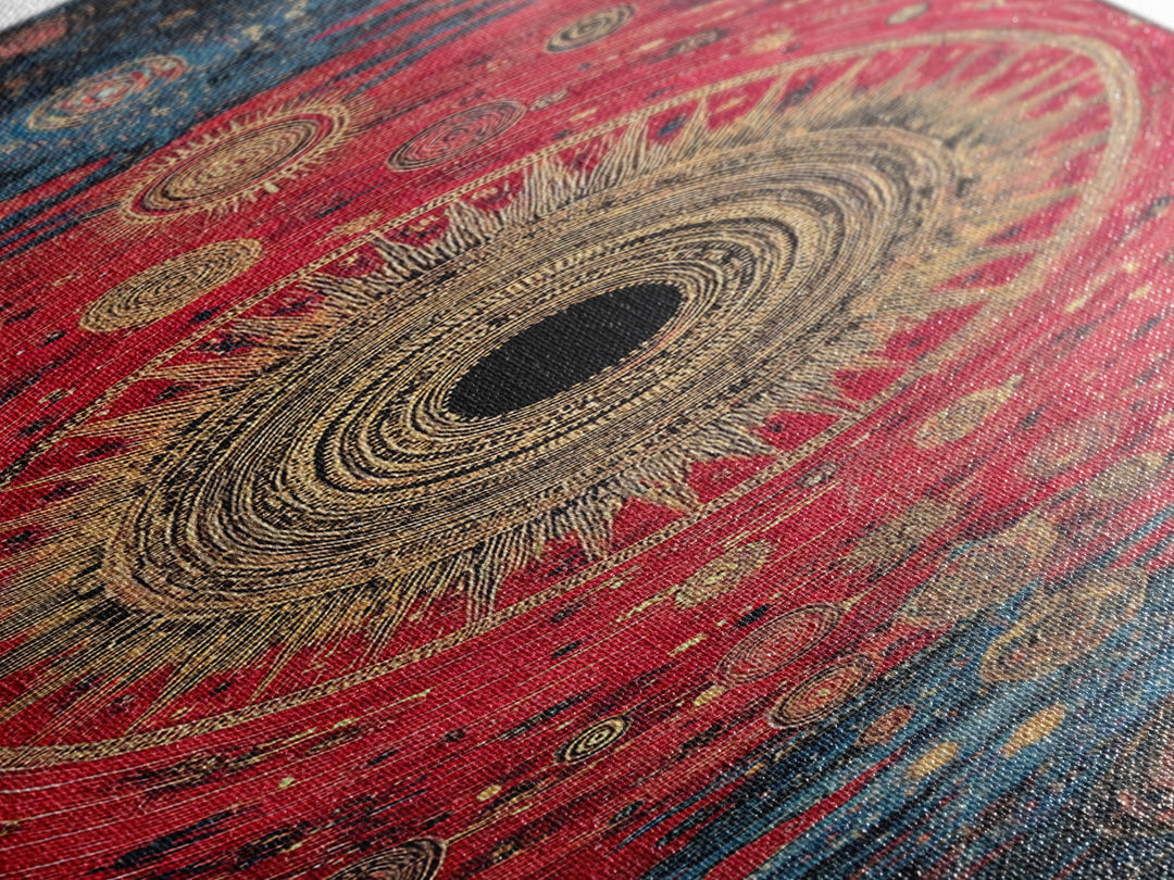Red Gold Celestial Vortex Mandala Canvas Print, Abstract African Inspired Wall Art, Mystical Boho Decor For Spiritual Room