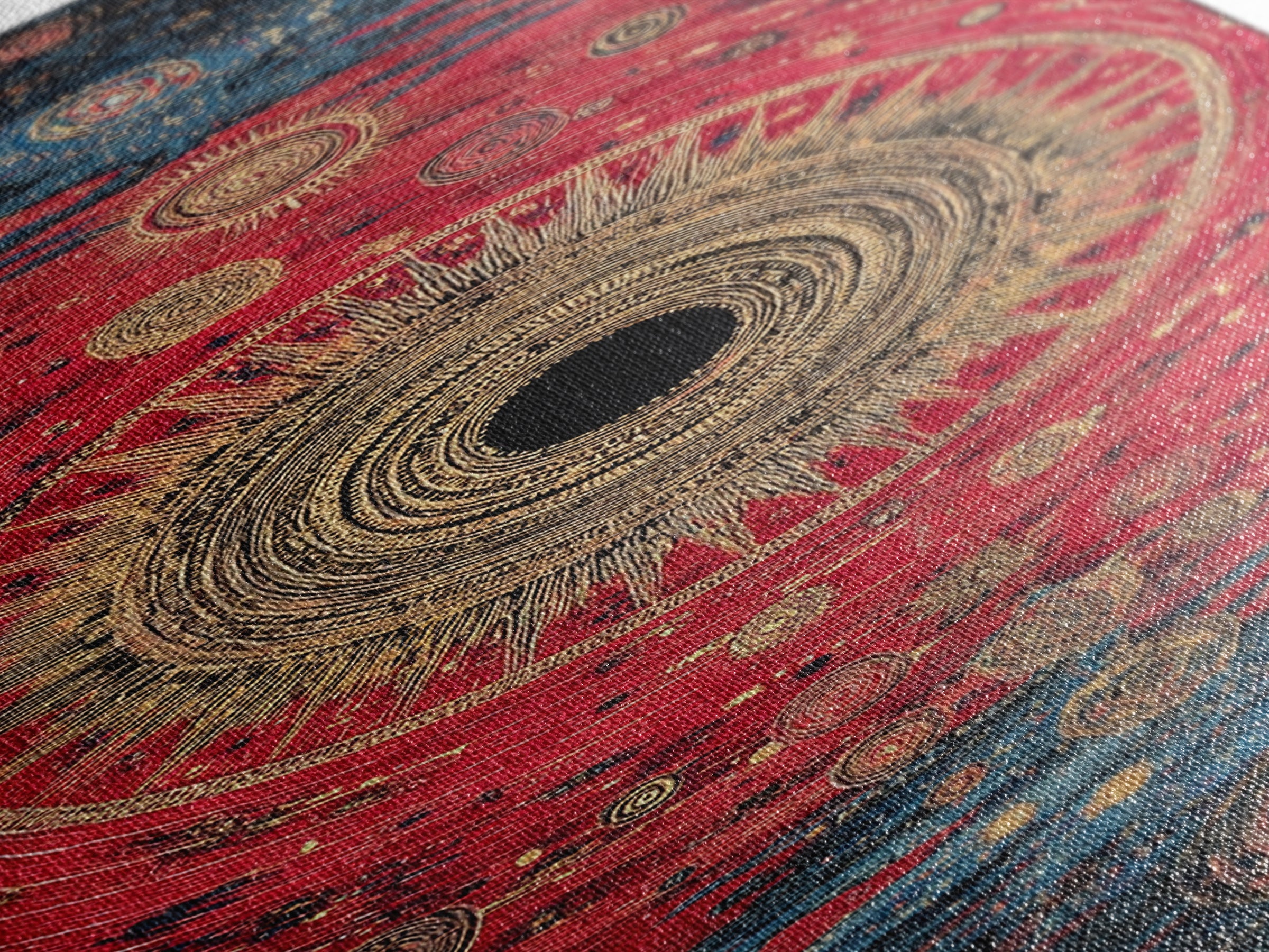 Red Gold Celestial Vortex Mandala Canvas Print, Abstract African Inspired Wall Art, Mystical Boho Decor For Spiritual Room