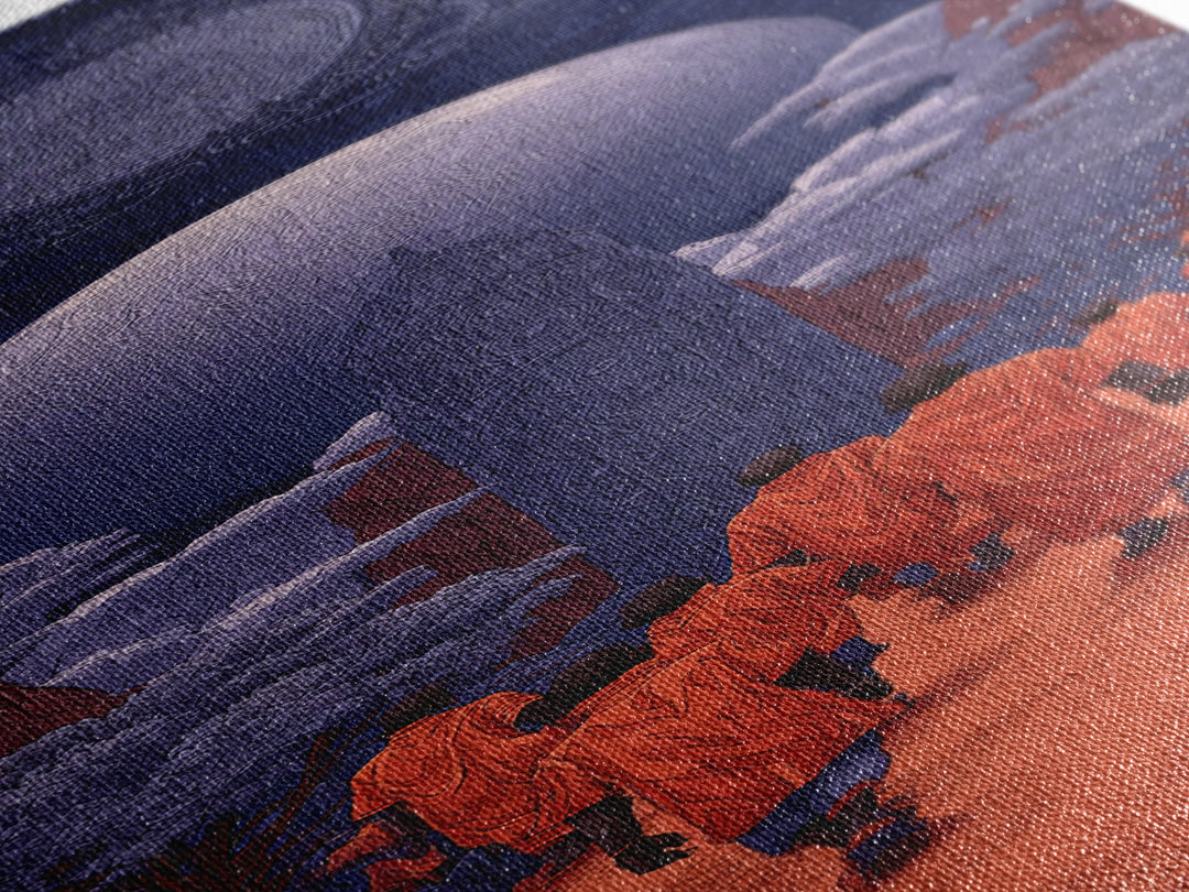 Orange Robed Pilgrims Beneath Twin Moons, African Wall Art, Afrocentric Decor, Mystical Landscape, Cultural Home Decor Gift