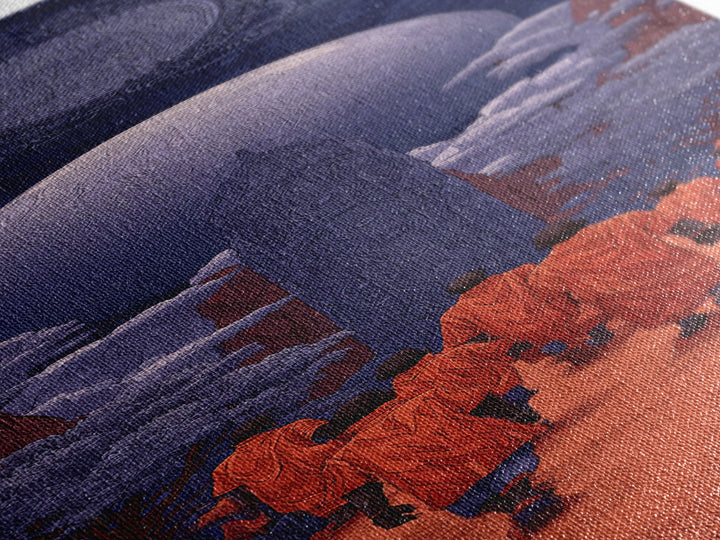 Orange Robed Pilgrims Beneath Twin Moons, African Wall Art, Afrocentric Decor, Mystical Landscape, Cultural Home Decor Gift