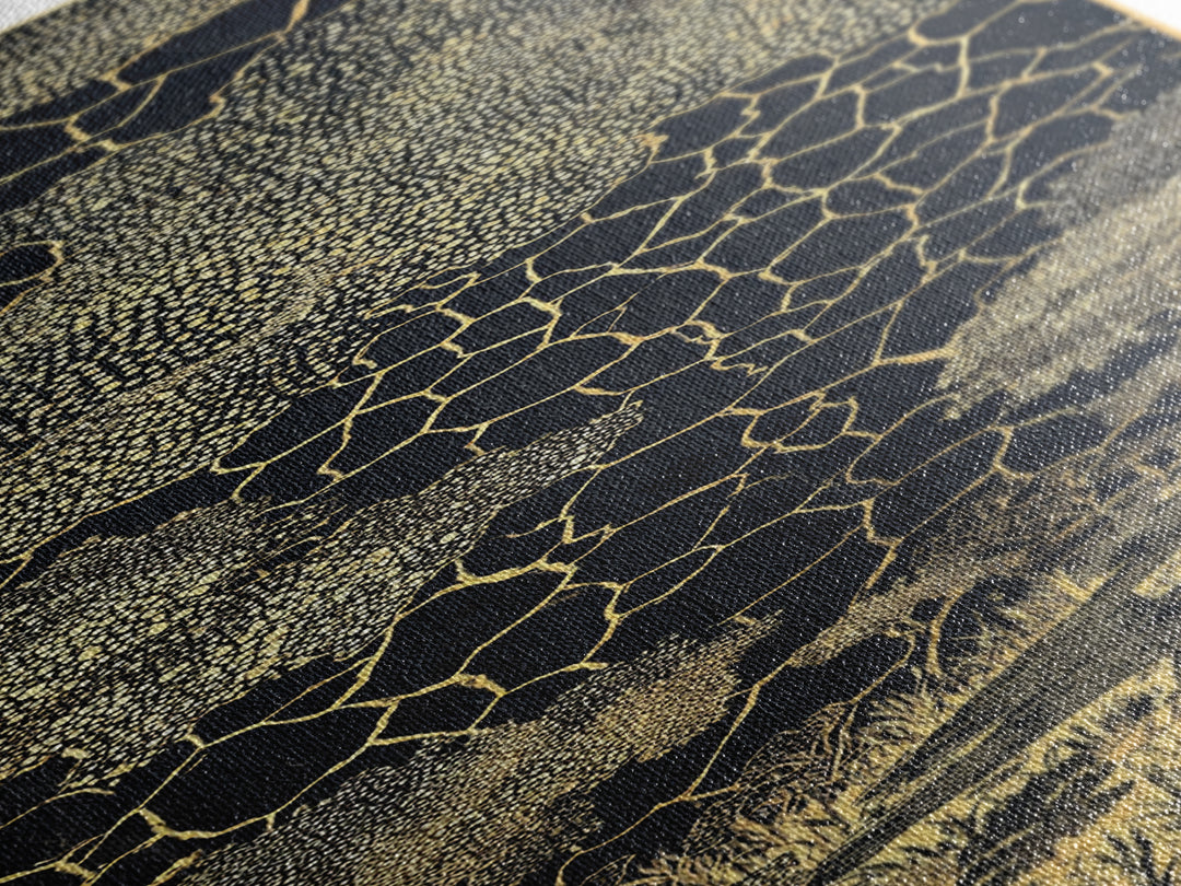 Gold Acacia Trees In Cracked Night Landscape Canvas Print, African Wall Art, Black And Gold Tribal Decor, Luxury Home Accent