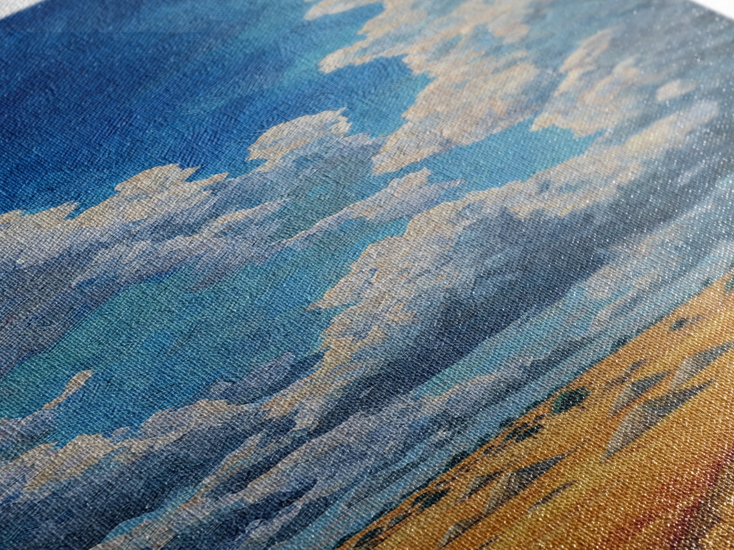 Golden Savanna Huts Under Towering Blue Clouds Canvas Print, African Landscape Wall Decor, Safari Art For Living Room Decor Gift