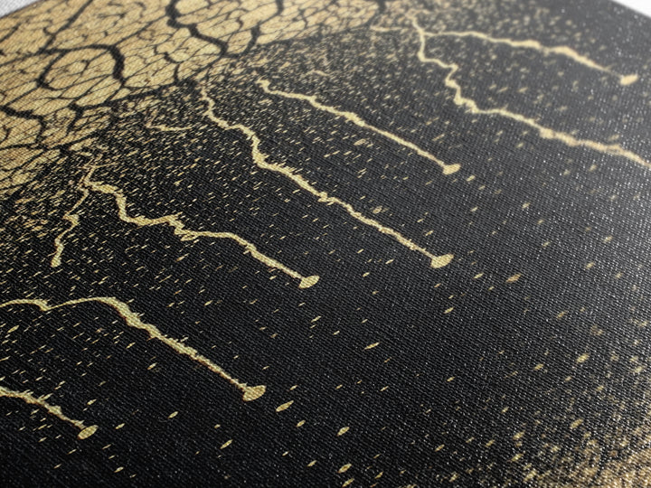 Gold Cracked Tree Roots On Black Wall Art, Abstract African Inspired Decor, Textured Canvas Print For Modern Living Room Gift