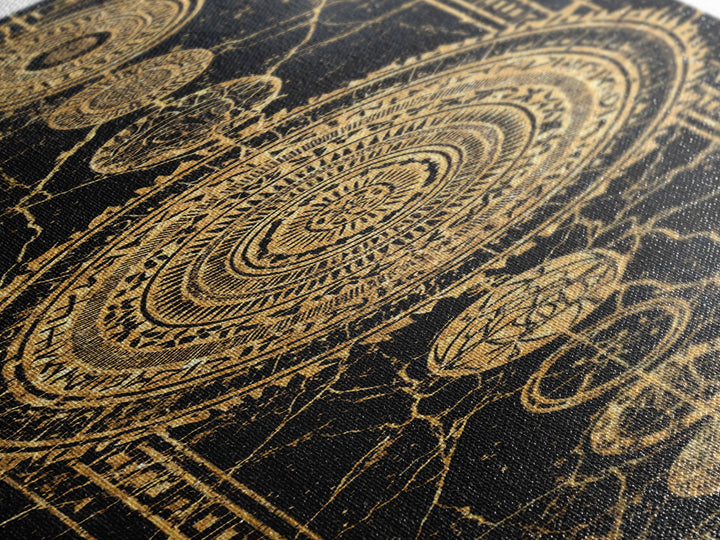 Gold Celestial Mandala Symbols On Black Canvas Print, African Abstract Wall Decor, Tribal Pattern Art, Luxe Mystic Home Gift