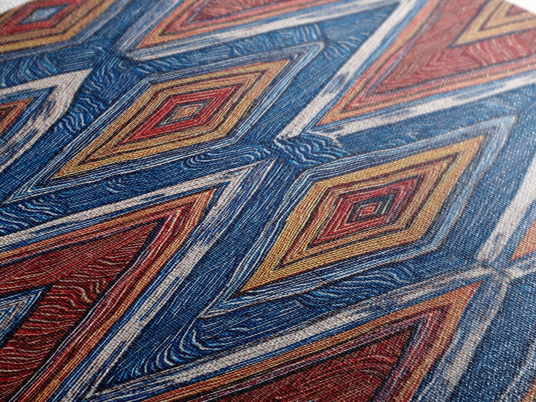 Red Blue Diamond African Textile Pattern Wall Art, Ankara Fabric Inspired Decor, Geometric Tribal Canvas Print Home Gift