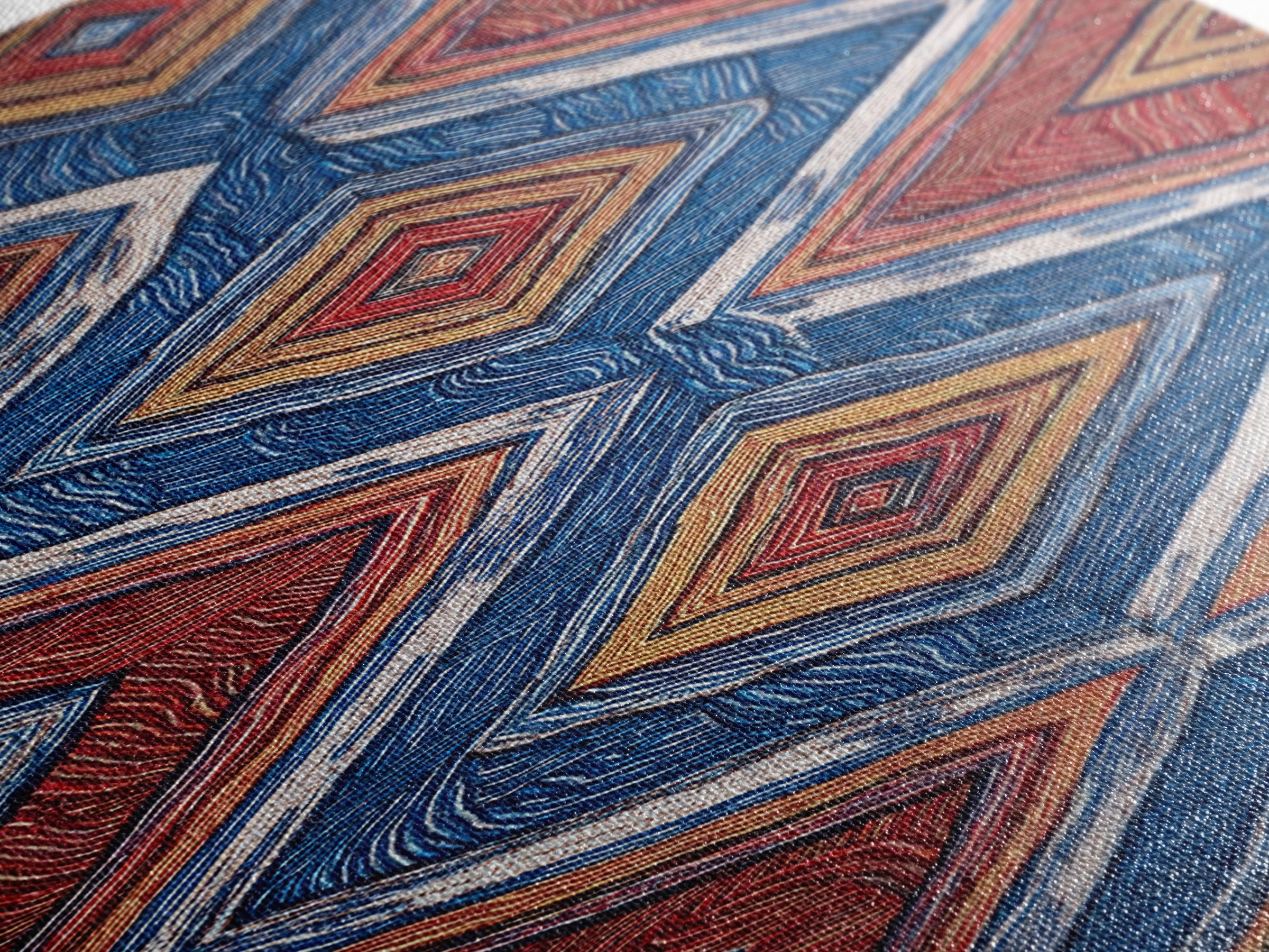 Red Blue Diamond African Textile Pattern Wall Art, Ankara Fabric Inspired Decor, Geometric Tribal Canvas Print Home Gift