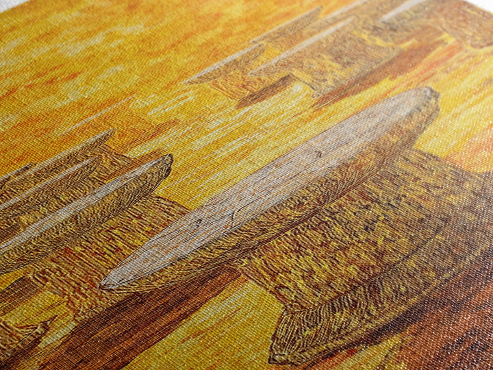 Golden African Stool Landscape Wall Art, Warm Orange Textured Painting, Unique Canvas Decor For Safari Inspired Home Decor