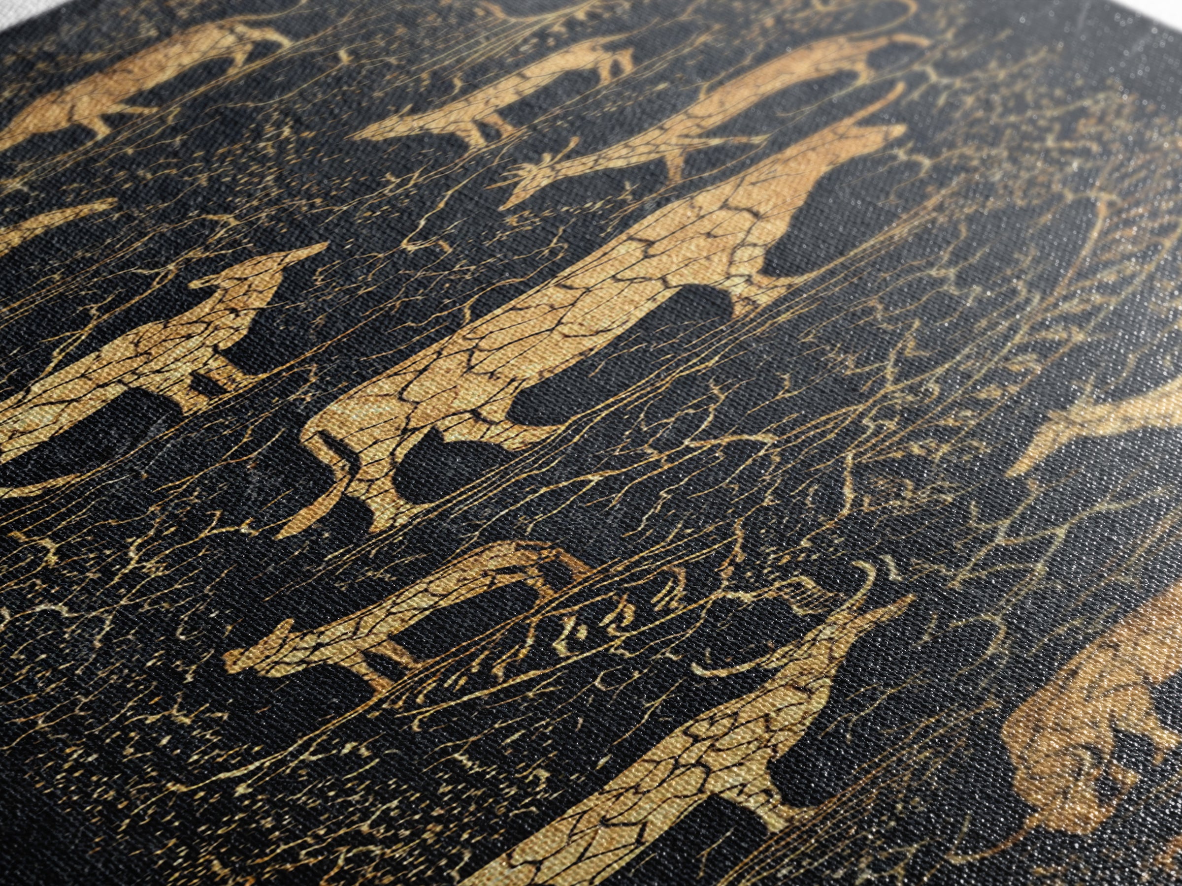 Gold Animal Silhouette African Safari Wall Art, Black Crackle Wildlife Canvas Decor, Tribal Art Print For Living Room Home Decor