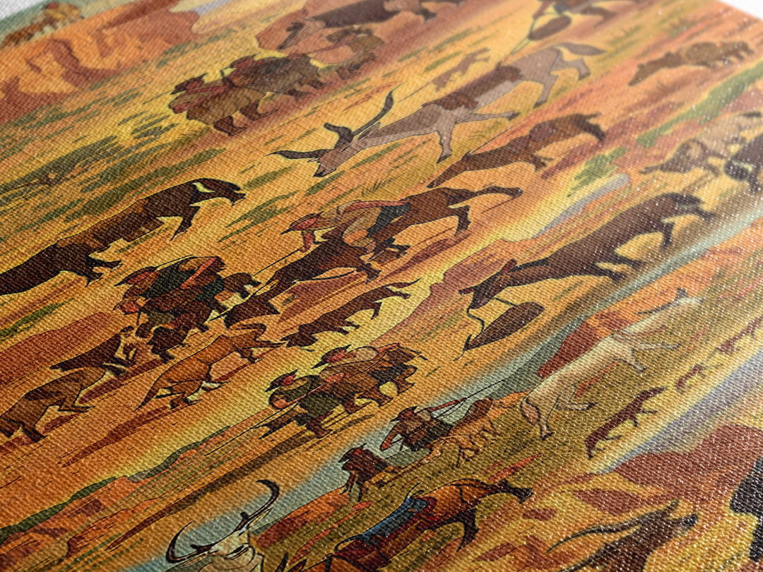 Desert Cowboy Cattle Drive Canvas Print, Rustic Western Ranch Wall Decor, Horse Art, Southwestern Living Room Home Decor Gift