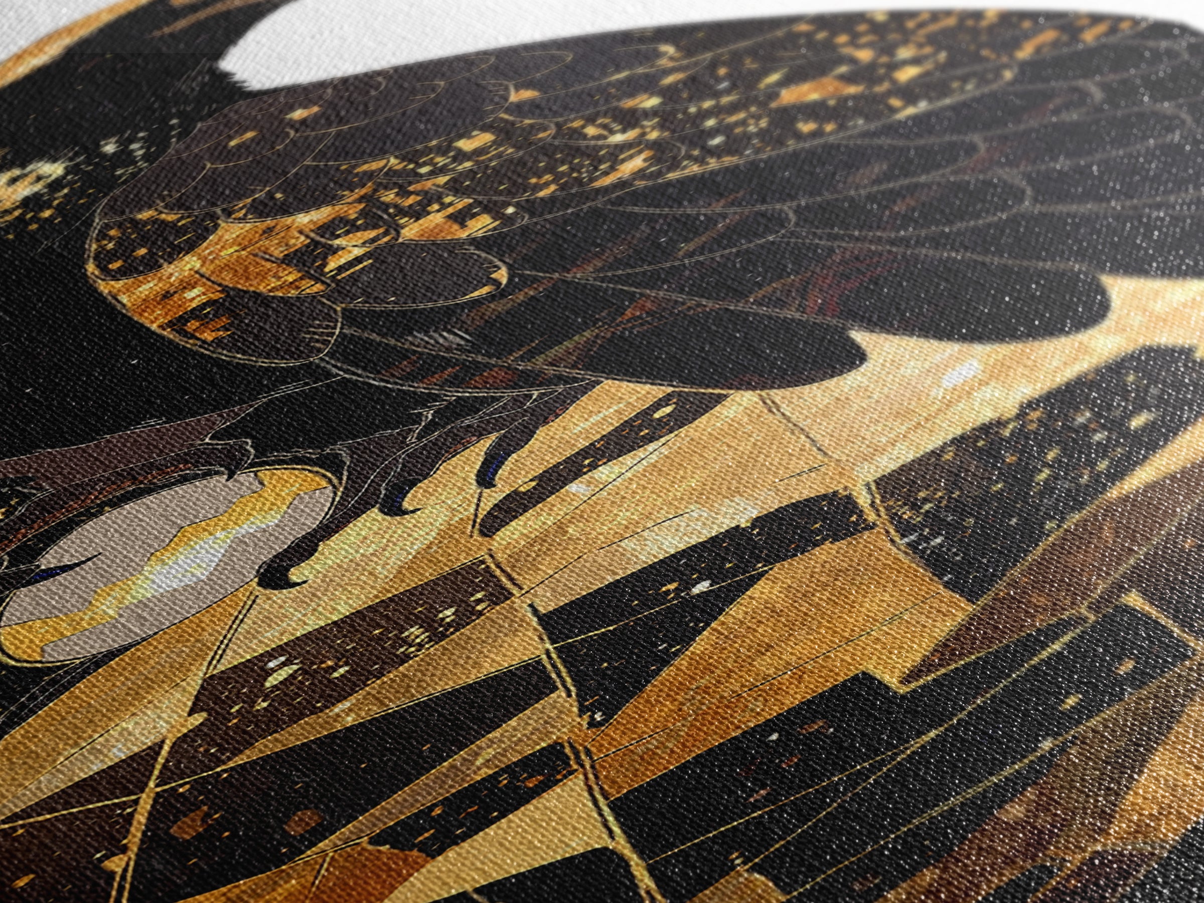 Black And Gold Falcon On Rocks Canvas Print, African Animal Art, Luxury Bird Portrait, Modern Geometric Wall Decor Unique Gift