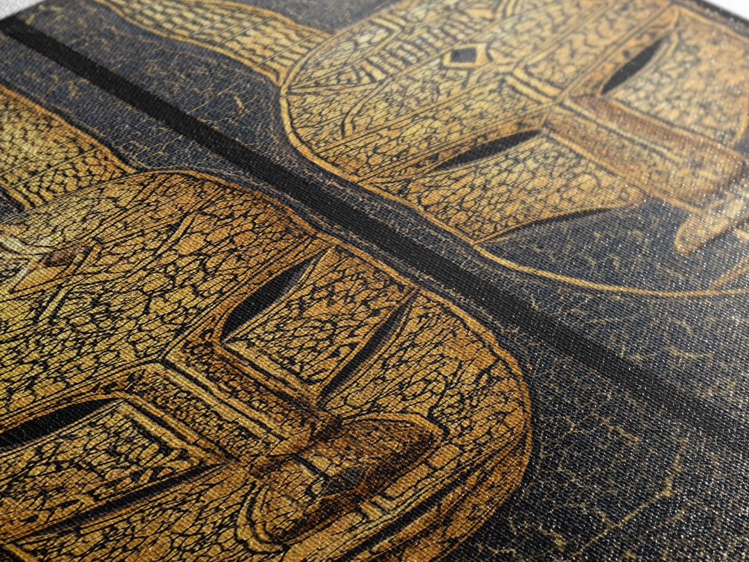 Gold Tribal Mask Diptych Wall Art, African Mask Art, African Tribal Decor, Black Gold Canvas, Afrocentric Home Decor Gift