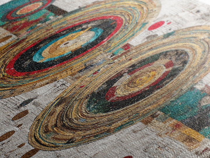 Concentric Circle Textile Canvas Print, Abstract African Art Decor, Teal Red Geometric Wall Decor, Boho Modern Home Decor