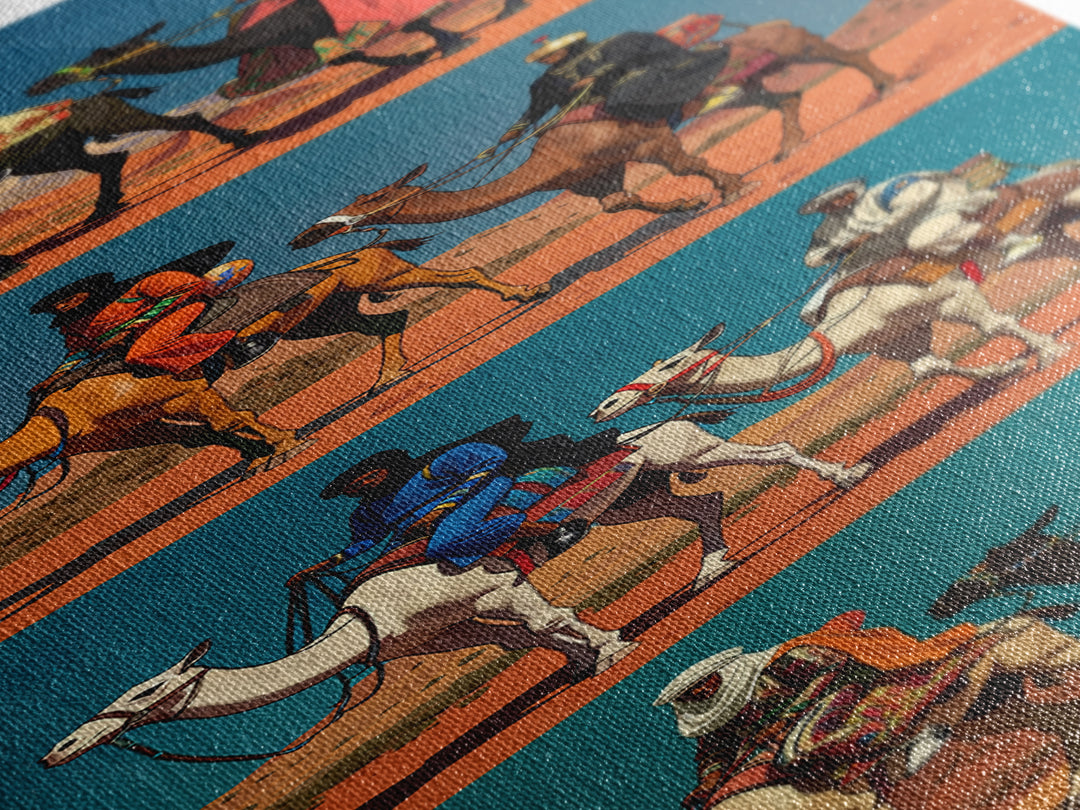 Desert Camel Riders Triptych Style Wall Art, African Safari Art, Nomad Travel Poster, Colorful African Print, Boho Decor
