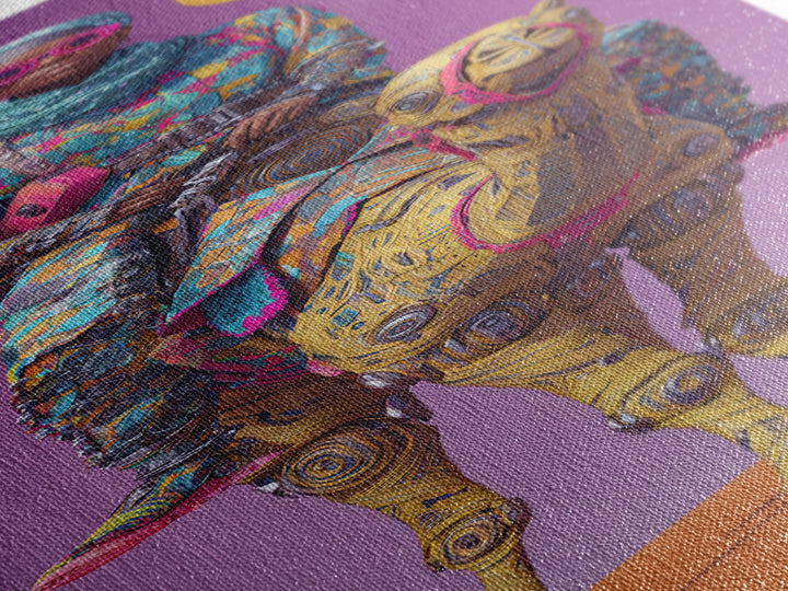 Afrofuturist Woman On Robotic Camel Wall Art, African Queen Portrait, Modern African Art, Purple Orange Desert Decor Print