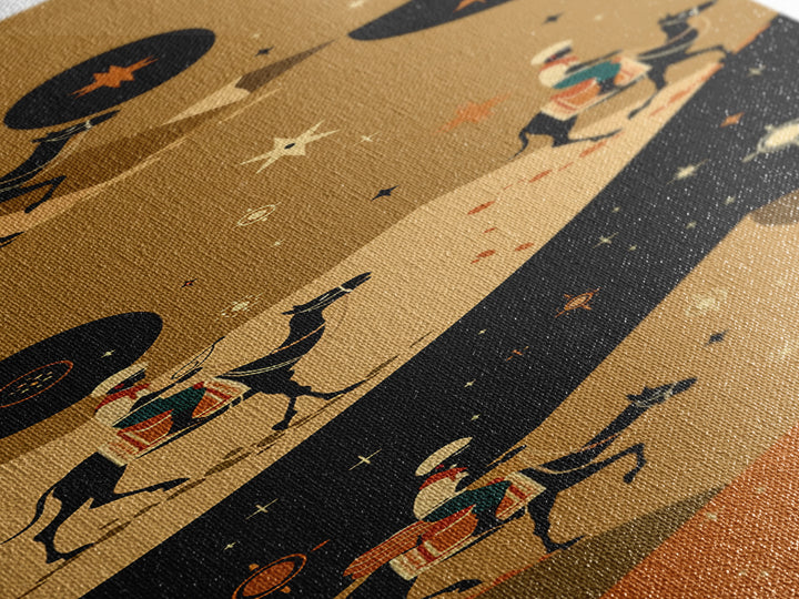 Celestial Camel Caravan In Golden Desert Wall Art, African Safari Print, Boho Tribal Decor, Wanderlust Living Room Artwork