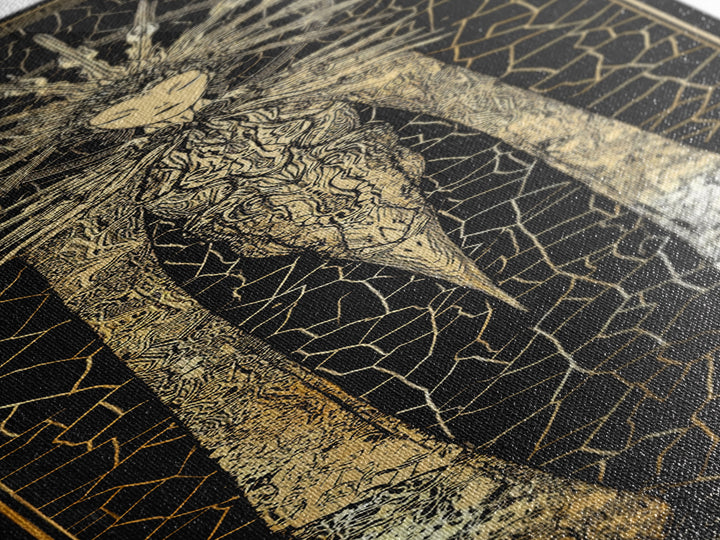 Golden Halo Goddess In Black And Gold Mosaic Canvas Print, African Queen Art, Spiritual Wall Decor, Luxury Statement Artwork