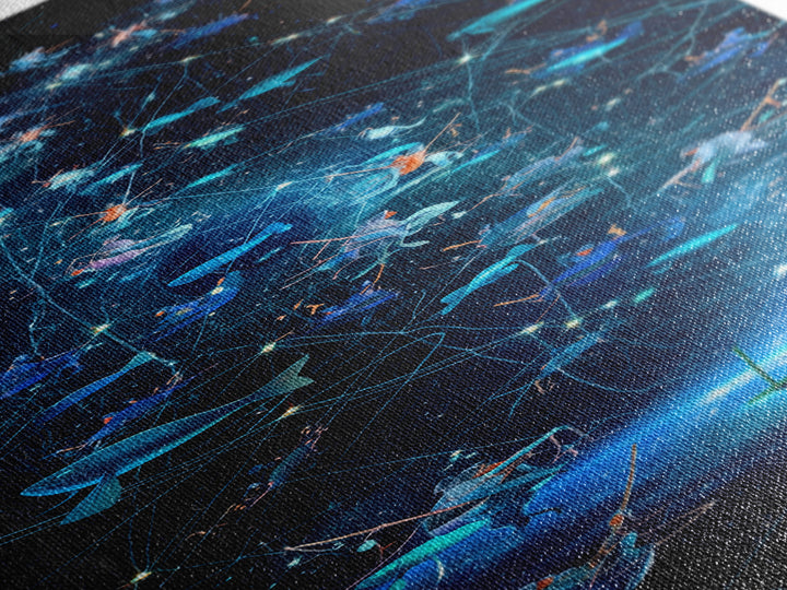 Glowing Fish Constellation Wall Art, Cosmic Ocean Canvas Print, Blue Galaxy Sea Life, Dreamy Nautical Modern Decor, Large Decor Art